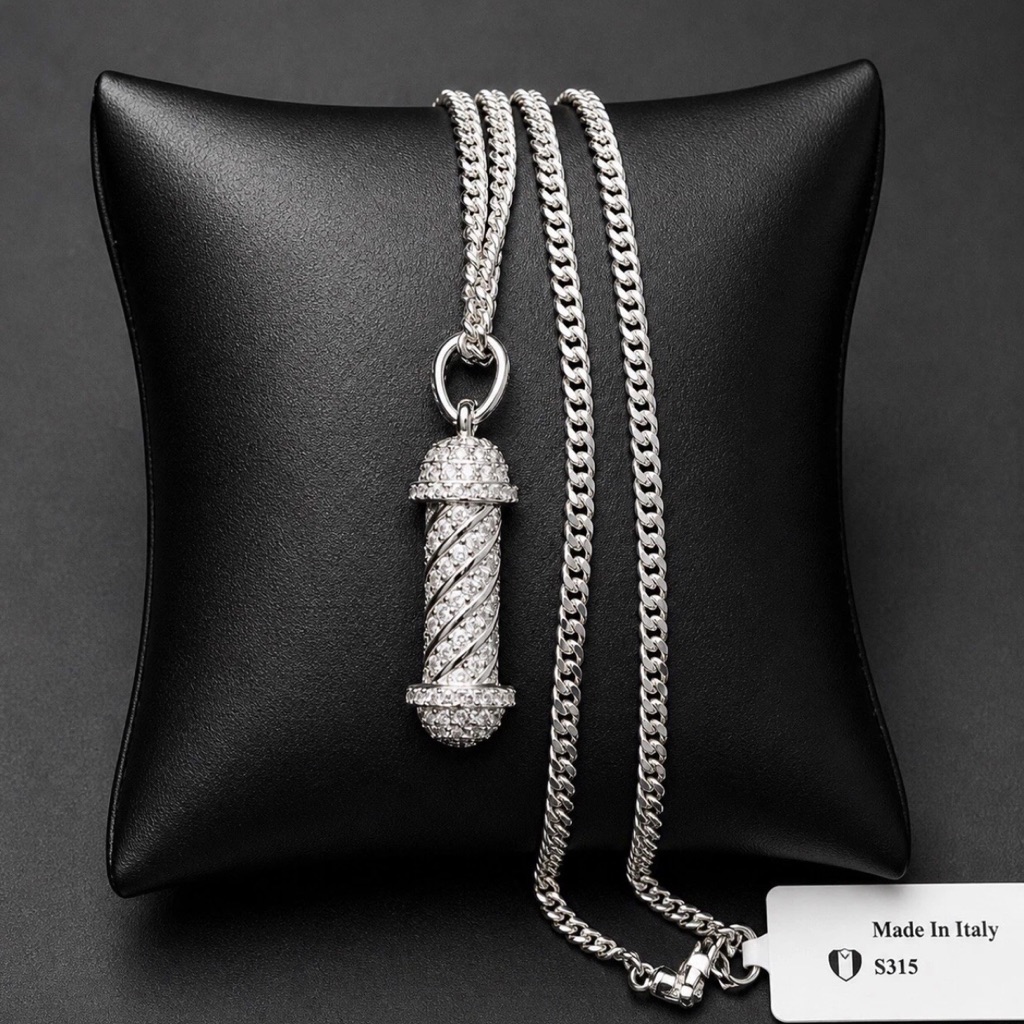 925 Sterling Silver 2.75ct Moissanite 3d Barber Poll Menâs Necklace 22â